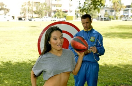 After playing football, Asian hotshot Asa Akira engages in titjobs and blowjobs.