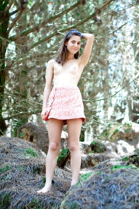 Petite 18 year old Mercedes stripping off panties in the woods