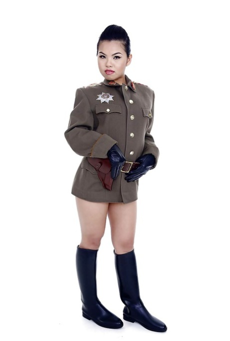 Oriental Pornstar Cindy Starfall Posing Solo In Military Garb