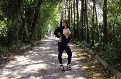 Big Bottomed Latina Beauty Cristine Castellari Posing Fully Clothed Outside