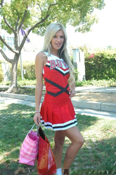 Stunning school girl in cheerleader outfit Kendall Brooks strips nude hot video picture #3