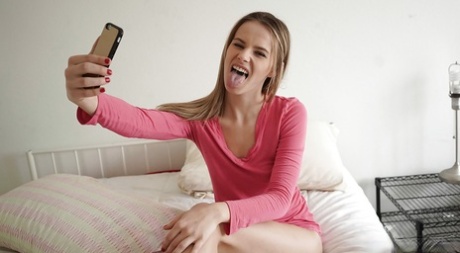 Teen babe Jillian Janson exposing small pornstar tits and virgin ass