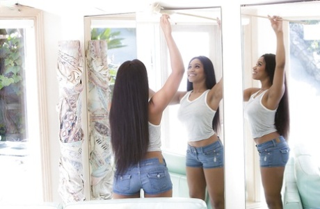 Clothed Ebony Babe Jenna Fox Unveiling Big Teen Pornstar Tits In Shorts