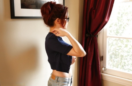 Spectators: Redhead pornstar Tessa Fowler shows off her perfect knockers glasses.