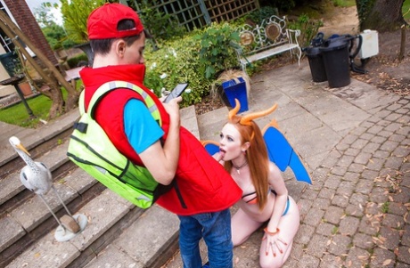 European Pornstars In Cosplay Costumes Give Massive Dick Oral Sex Outdoors