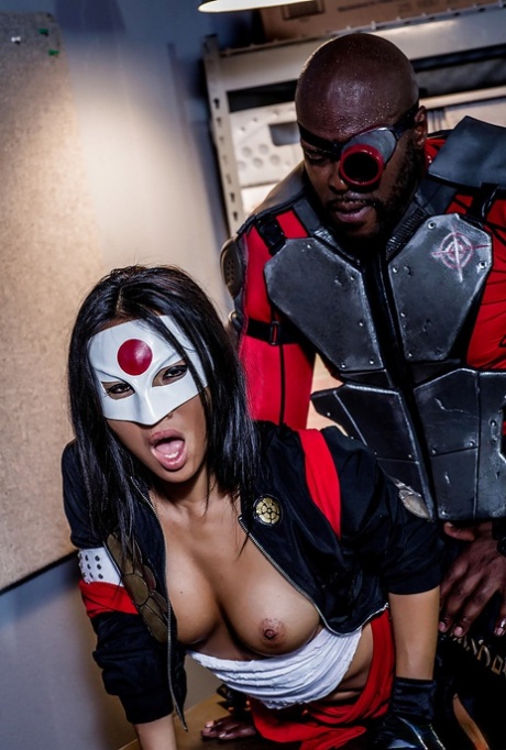 Masked Asian Chick Asa Akira Getting Fucked By Black Dude In Biker Gear