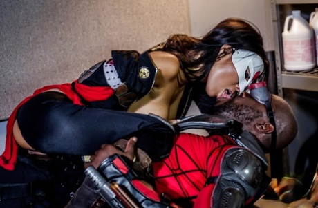 Masked Asian Chick Asa Akira Getting Fucked By Black Dude In Biker Gear