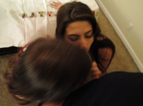 Suck dick: Young Latina girls Allie Jordan and Ashlyn Rae kiss on their lips.