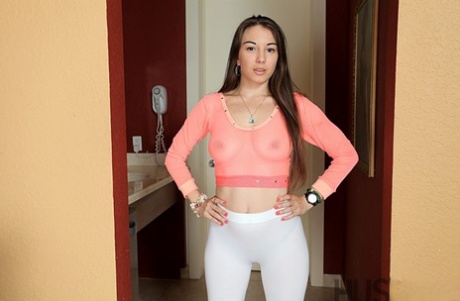 Latina Female In See Thru Top And Yoga Pants Unveils Her Juicy Ass