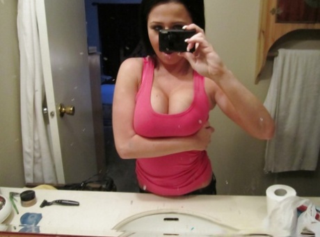 Hot Ex-gf Loni Evans Taking Selfshots Of Her Perfect Tits In Bathroom Mirror