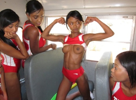 Sexy Black Girls Have Group Lesbian Sex On The Team Bus