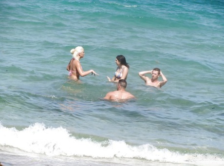 Teens Jazlyn, Shay And Savannah In Bikini Kissing At The Party Outdoor