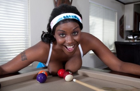 Busty Black Girl Spreading Her Brown Pussy On The Pool Table