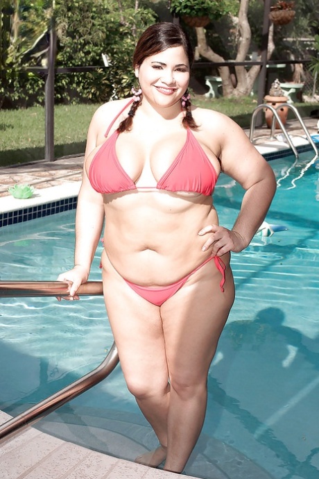Big Titted Fatty MILF Gia Johnson With Pigtails Strips By The Pool