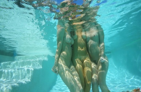 Three lesbian hotties in bikini stripping and licking pussy underwater - PornHugo.net