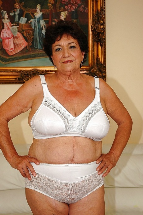 Naked: Fatty granny in lingerie shows her wet cuntains when she gets too hot.