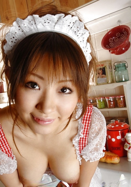 In the kitchen, Reon Kosaka is seen stripping a cute and adorable Asian babe with unappealing fur.