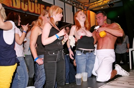 In a party, unscrupulous amateurs kick and bite male strippers in the backseat.