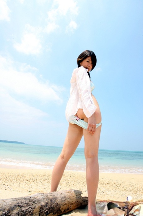 Risa Misaki, a hairy cuntilist, was seen stripping off in an outdoor setting while arousing Asian coed.