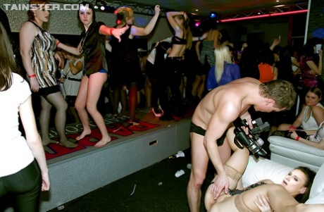 Promising prostitutes with attractive physiques go to a group party.