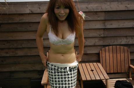 Frisky Asian MILF Kayo Mukai Undressing And Spreading Her Legs Outdoor