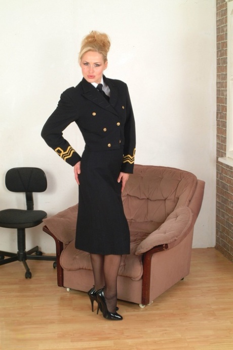 Attractive Stewardess Katarina Strips Her Uniform & Plays With Her Tits