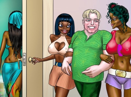 Blonde Cartoon Dude Gets Stripped & Ass Fucked By Horny Black Shemales