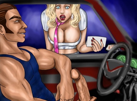 Blonde Cartoon Tranny In Sexy Fishnets Get Her Throat & Anus Filled With Dicks