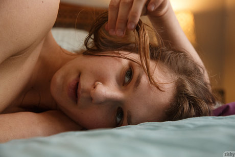 European Teen With A Slim Figure Yulia Sosnova Flaunts Her Tiny Tits On A Bed