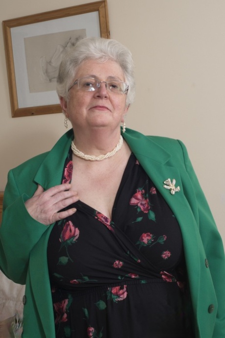 BBW Granny With Glasses Caroline V Strips To Her Lingerie & Masturbates