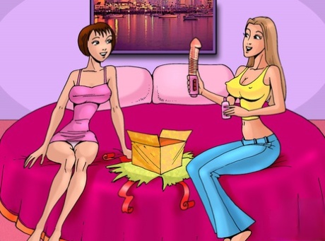 Lovely Shemale Babes Try Out Their New Sex Toys In A Hot Cartoon Scene