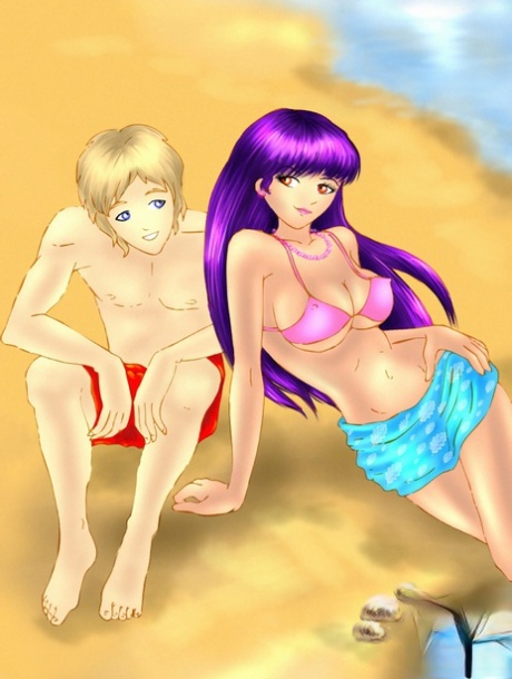 Animated Hottie With Big Prick And Big Tits Bangs A Blond Guy On The Beach