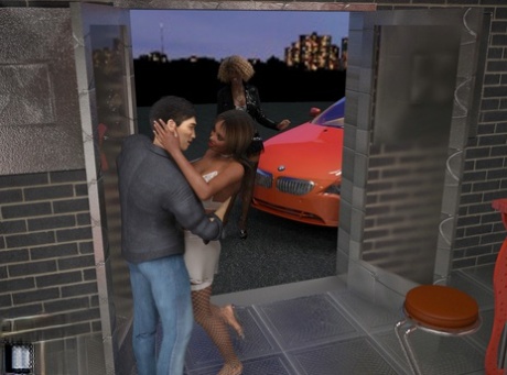 Animated Black Transsexuals With Big Tits Fuck A White Guy In A Car Workshop