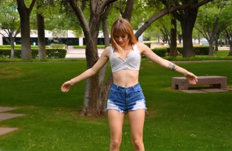 Gorgeous Amateur Babe Angel Flaunts Her Superb Natural Tits In The Park