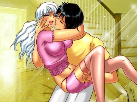 Animated Tranny With White Hair Shows Her Huge Juggs And Rides A Guy's Cock