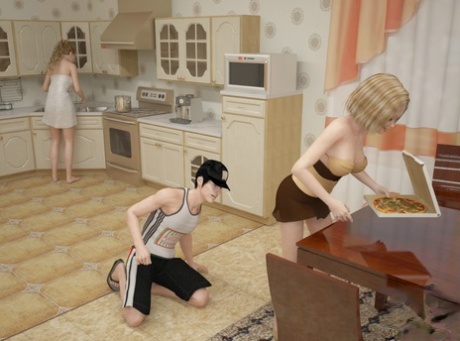 Animated Guy Gets Rammed By Two Skinny Blonde Shemales On The Floor