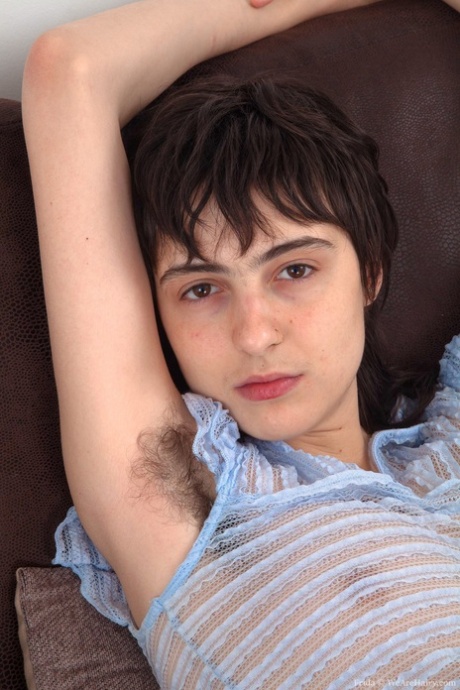 Brunette Teen With An Arm Tattoo Frida Exposes Her Hairy Crotch In A Solo