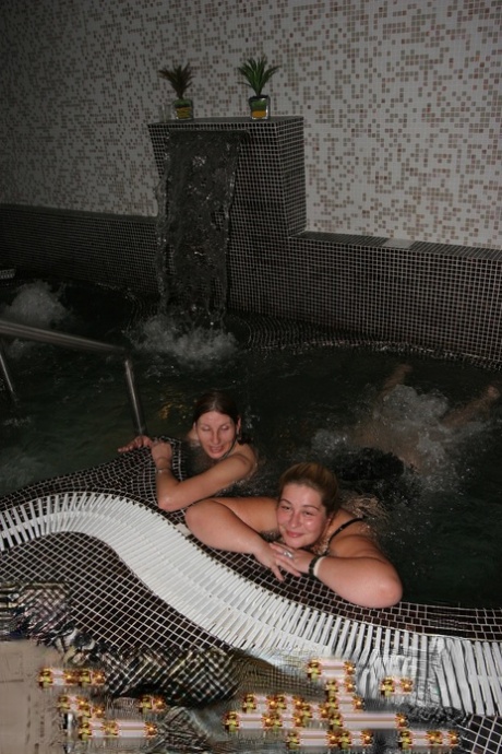 Amateur European women in disguise, relaxing and taking a bath at the spa.