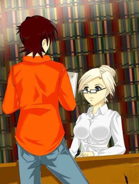 Animated Tranny With Blonde Hair Stuffs A Guy's Asshole In The Library