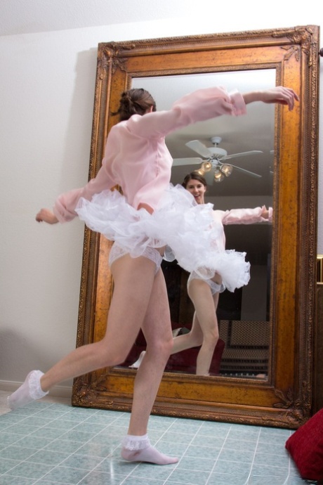 Happy Ballerina Kiyoko Flashes Panty Upskirt & Peels To Pet Her Hairy Pussy
