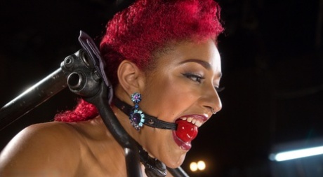 Daisy Ducati, an adorable ebony kitten, squirts while being subjected to bondage.
