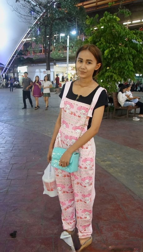 Slim Thai Girl Puy Is Convinced To Let Her Small Boobs Loose From Her Overalls