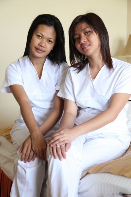 Dressed in white uniforms, Joanna and Joy are nurses from flamboyant Filipino nations who pose for pictures on the bed with their lusty faces.