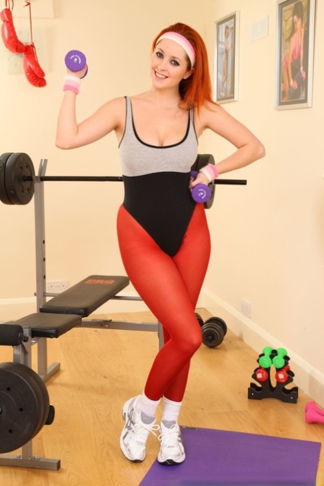 Redhead Gym Instructor Lucy V Losing Sexy Bodysuit & Flaunting Her Juicy Tits