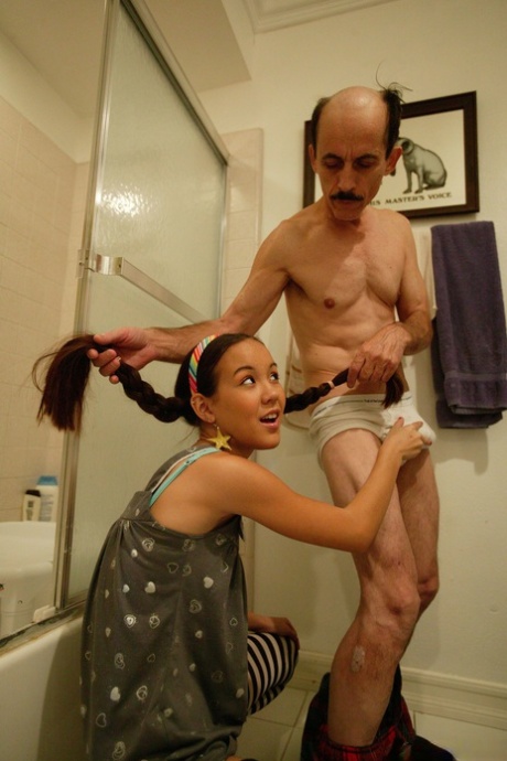 Petite Asian Amai Liu Humping An Older Man With A Long Weiner In The Bathroom