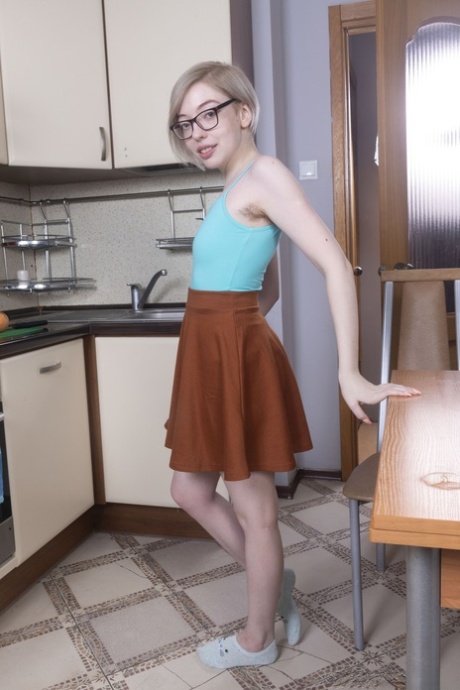 Amateur Teen Abby Shows Off Her Hairy Pussy & Armpit In The Kitchen