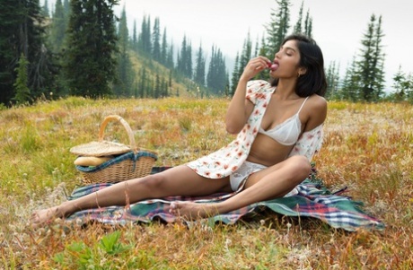 Hot Canadian model Angel Constance with small tits opens her legs on a picnic sex gallerie #3