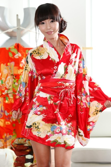 Japanese Brunette Woman Marica Hase Takes Off Her Kimono And Shows Off