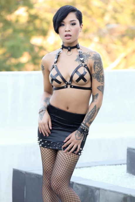 Honey Gold, an ebony enthusiast who wears fishnet stockings for her curves and pussy.