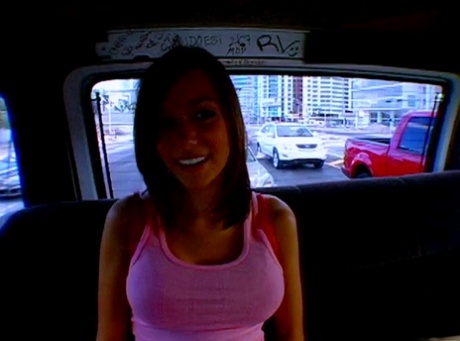 Big tits: Brunette girl Brittny Blew gets into the car and is drunk after being run over.